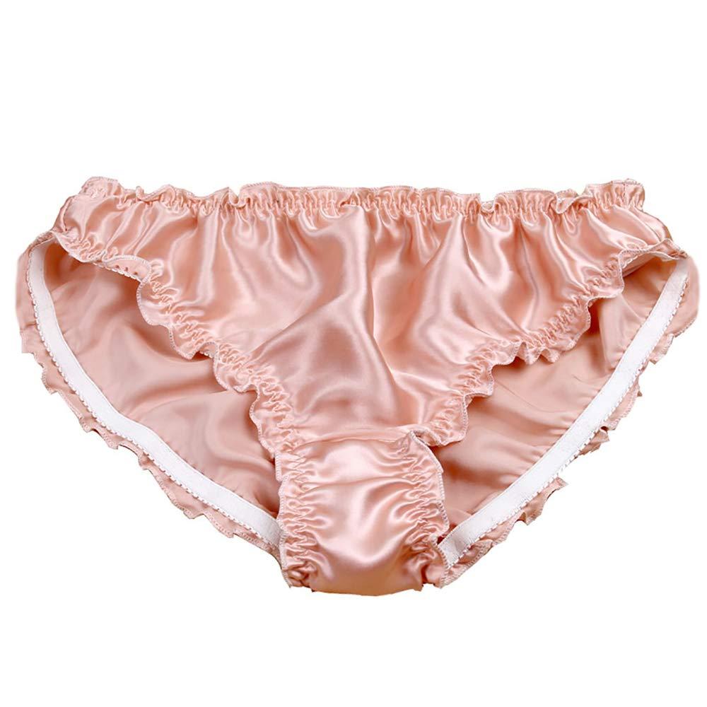 Farlenoyar Women Sexy Flouncing Silk Bikini Briefs Underwaer Soft Briefs (S(Tag L), Hot Pink) (Pink, L)