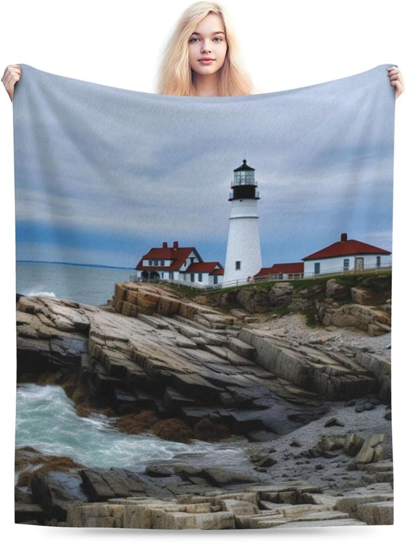 Sea Lighthouse Ultra-Soft Flannel Throw Blankets, Blanket for Bed Couch Sofa, All Seasons Home Camper Travel 50"x40"