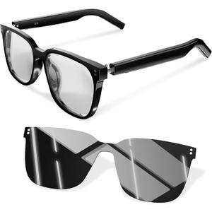 Smart Glasses-Clear Anti Blue Light Bluetooth Glasses + Magnetic Clip-On Sunglasses,UV400 Protection, Hands-Free Calls& Audio, for Indoor/Outdoor