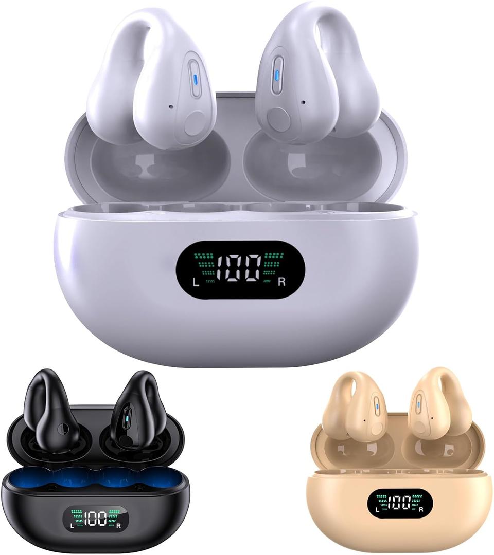 Painless Wear Open Ear Headphones 5.3 Bluetooth Open Ear Clip Headphones Best Bluetooth Headphones Bluetooth Headphones for Work Outdoor Sports Headphones (White)