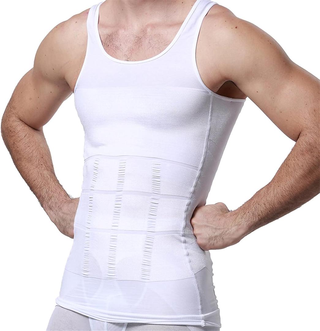 GKVK Mens Slimming Body Shaper Vest Shirt Abs Abdomen Slim (Medium, White)