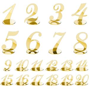 Rely2016 Mirrored Table Number, 1-20 Wedding Table Numbers Stands with Holder Base Acrylic Table Numbers Place Card Holders Reception Dcor for Wedding Banquet Birthday Party Event Catering (Gold)