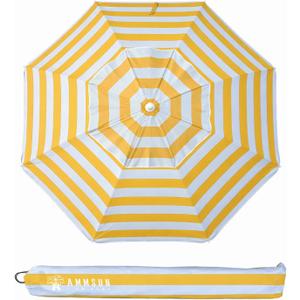 AMMSUN 6.5 Foot Heavy Duty Beach Umbrellas for Sand with tilt Sun Shelter, UV 50+ Protection Outdoor Sunshade Umbrella with Carry Bag for Patio Garden Beach Pool Backyard multicolor Yellow