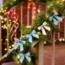 24 Pcs Velvet Christmas Bows for Christmas Tree 4.72" Rustic Crafts Gift Velvet Ribbon Twist Tie Bows for Xmas Wreaths Garland Gift Wrapping Wedding Decor(Peacock Blue,White,Blue)