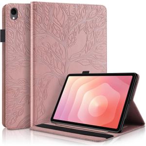 Flip Case for Samsung Galaxy Tab S11 2025 11 Inch(SM-X736B/SM-X730), PU Leather Folio Cover Multi-Angle Stand with Elastic Band & Card Holder-Rose Gold