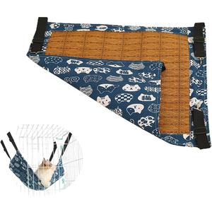 Cat Hammock Hanging to Wire Cage with Mount Hook Reversible Cooling Mat Summer Rattan Woven Sleeping Rest Bed for Small Animals Pet Squirrel Ferret Puppy Rabbit Kitty Kitten, Blue