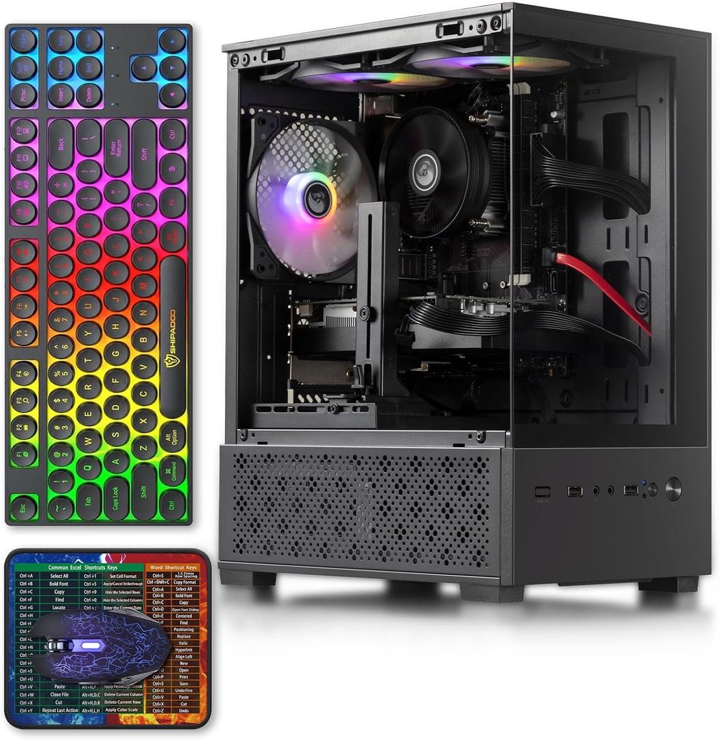 Prebuilt Gaming PC Desktop Computer,Intel Core i5 up to 3.6GHz,RX560 Graphics Card with 4GB Video Memory,16GB RAM, 512GB SSD,Windows11 Home,WiFi 5.0,RGB Fan x4