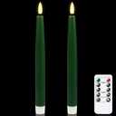 GenSwin Flameless Taper Candles with Remote Timer, Real Wax LED Flickering Candlesticks Battery Operated 3D Wick for Wedding, Party, Home(Christmas Green, 9.84", Set of 2)