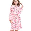 Doctor Unicorn Soft Hooded Rainbow Bathrobe Sleepwear for Girls, 14-16Y, Pink White Strawberry