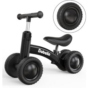 BABELIO Baby Balance Bike for 1 Year Old Boys Girls, 10-36 Month Toddler Balance Bike, 4-Wheel Off-Roader Design, Adjustable Seat & Handlebar - Black
