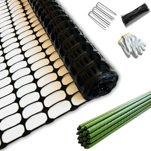PotatoLife Plastic Fence Extra Strength with Stakes, 23.6'' x 100' Roll (Black, 23.6'' x 100')