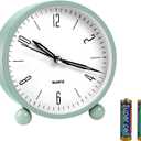 pxy Cute and Safe Alarm Clock for Kids Battery Powered (Battery Include), 4" Analog Super Silent Analog Alarm Clock with Night Light510 Green & White