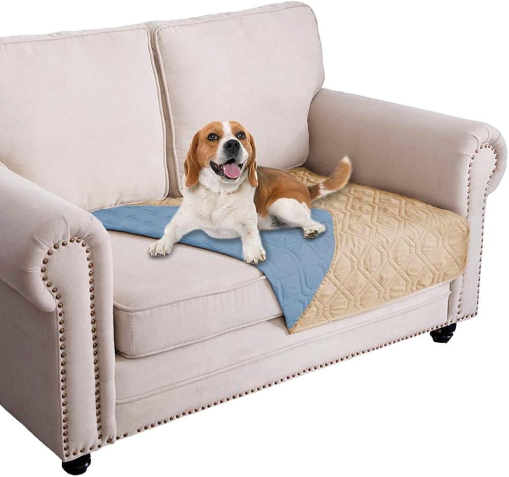 Ameritex Waterproof Dog Bed Cover Pet Blanket for Furniture Bed Couch Sofa Reversible (30x53 Inch (Pack of 1), Sand+stoneblue)