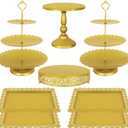 Fivenl 8 Pcs Cake Stand Gold Metal Dessert Table Display Set, 3-Tier Cupcake Stand, Cake Display Tower and Cookie Tray Rack Serving Tray for Birthday Party, Weddings, Baby Shower (Gold)