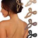 4 PCS Bow Hair Clips Bow Claw Clip for Women Nonslip Large Hair Claw Clips for Thin and Thick Hair Strong Hold Hair Bows (Black+Dark Brown+Khaki+Light Brown)