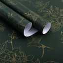 Dark Green and Gold Wallpaper Floral Peel and Stick Wallpaper 17.7"x393.7" Vintage Floral Contact Paper Peel and Stick Flowers Birds Removable Self Adhesive Wall Paper for Bedroom Cabinets