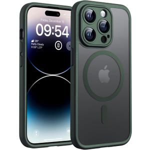 TOCOL Magnetic for iPhone 14 Pro Case, Upgraded Full Camera Protection, Compatible with Magsafe, Drop Protection, Translucent Matte Back Bumper Phone Cover 6.1-Inch, Alpine Green