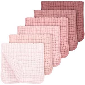 Looxii Muslin Burp Cloths Baby Girl 6 Pack - 20" x 10" - Ultra Soft & Absorbent, 6-Layer 100% Cotton for Spit Up & Drool- Gentle Baby Burping Cloth, Newborn Essentials Shower Gift Girl, Gradient Pink