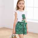 Toddler Girl Clothes 2 Piece Girls Outfits Set Print Bow Top and Belted Ditsy Floral Shorts for Spring Summer (S)