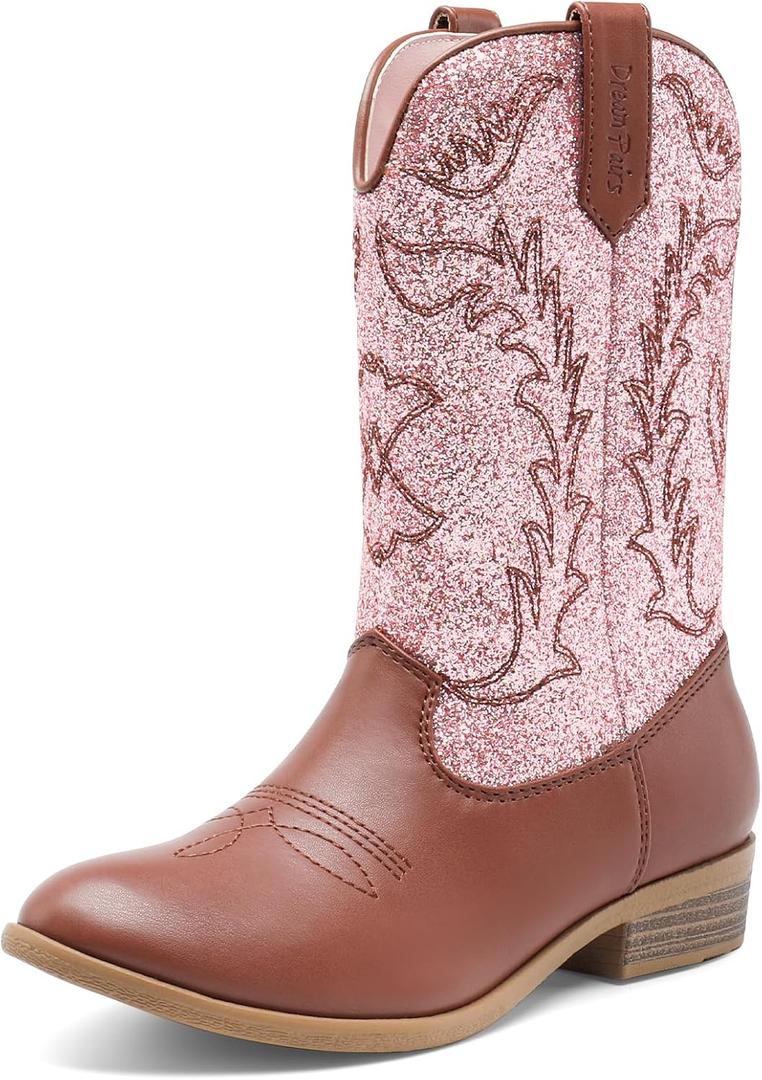 DREAM PAIRS Cowgirl Cowboy Western Boots Girls Mid Calf Riding Shoes, Size 12