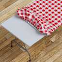 Sorfey Tablecloth -Fitted with Elastic, Vinyl with Flannel Back, Fits for Table 72"x 30" Rectangle,Water Proof, Easy to Clean, Checked Red Design