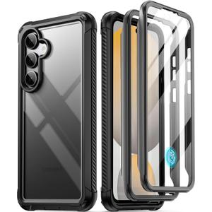 Poetic Guardian Case for Samsung Galaxy S24 FE 5G [20 FT Mil-Grade Drop Tested], Built-in Screen Protector [Work with Fingerprint ID], Full-Body Rugged Shockproof Protective Cover Case, Black/Clear