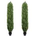 THE BLOOM TIMES Artificial Topiary Cedar Trees Outdoor 6FT Tall 2 Set, Realistic Faux Pine Cypress Shrubs Bushes, UV Resistant Large Fake Evergreen Plants for Front Porch Outside Planter Decor 6 Foot