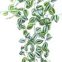 LOYWREE Artificial Plants Indoor Small Fake Hanging Plant with Pot 39-in Long Faux Potted Vine Green Eyebrow Leaf for Shelf Home Office and Outdoor Garden Decor(Black Pot) (1Pack)