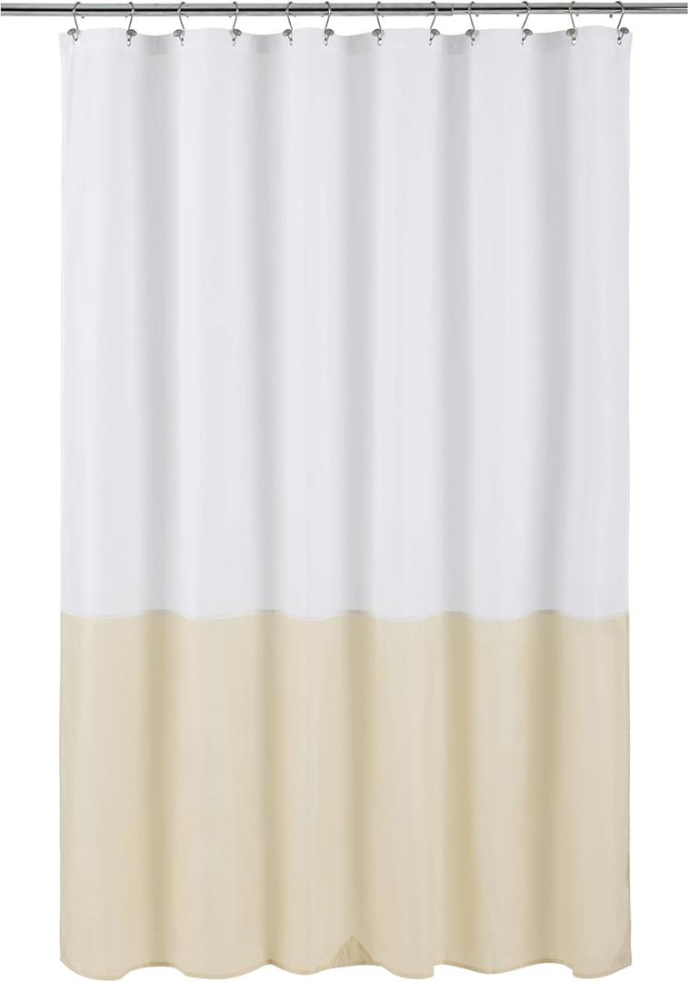 ALYVIA SPRING Waterproof Fabric Shower Curtain Liner - Soft & Light-Weight Cloth Shower Liner, 3 Bottom Magnets, Hotel Quality & Machine Washable - Standard Size 72x72, White and Cream