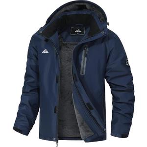 Men's Mountain Ski Jacket Warm Winter Snow Coat Waterproof Snowboarding Jacket Outdoor Windbreaker Hooded for Hiking (Blue, L)