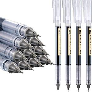 Frienda 12 Pieces Rolling Ball Pens 0.5 mm Japanese Quick Drying Fine Point Pens Liquid Ink Smooth Writing for Office Student Back to School Supplies(Black)
