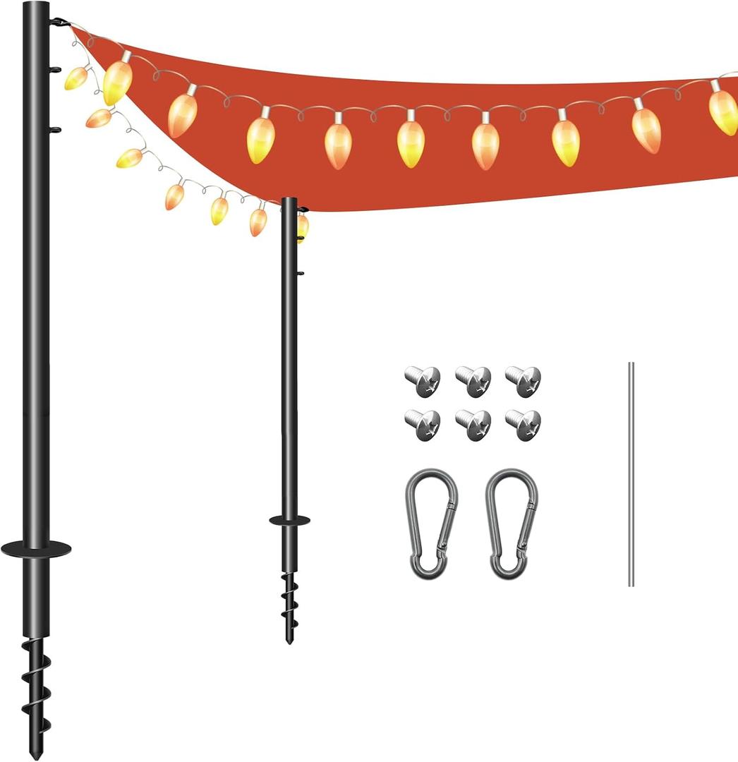 Shade Sail Poles,12FT Heavy Duty Outdoor Sun Shade Sail Pole with Spiral Drill Bit, Support Awning Canopy Outdoor Poles for Garden Yard Backyad (2)