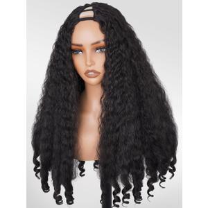 PREMPO Afro Wig V Part Kinky Curly Wigs for Black Women, 180% Density Wear and Go Glueless Wig with Unique Bouncy Curls in the End, Synthetic No Leave out Clip in (#1B Black Wig, 24 Inch)