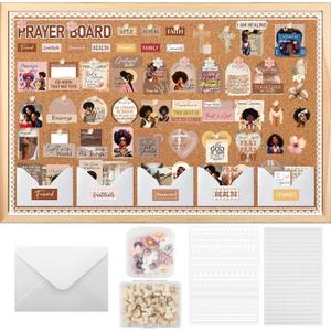 Prayer Board Kit for Black Women, 217 Pcs Brown Faith Vision Board Supplies Set with Bible Verse Cards Stickers Envelopes Pins, Inspirational Christian Dcor for Home Office Church (No Board)