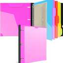 INFUN 1 Inch 3-Ring Telescoping Project Organizer Binder, 13 Pocket, Customizable Front Cover, 5 Colors Pocket Divider and Plastic Binder Pocket, 225 Sheet Capacity - Pink