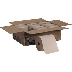 Pacific Blue Basic Recycled Hardwound Paper Towel Rolls by GP PRO (Georgia-Pacific), Brown, 26301, 800 Feet Per Roll, 6 Rolls Per Case