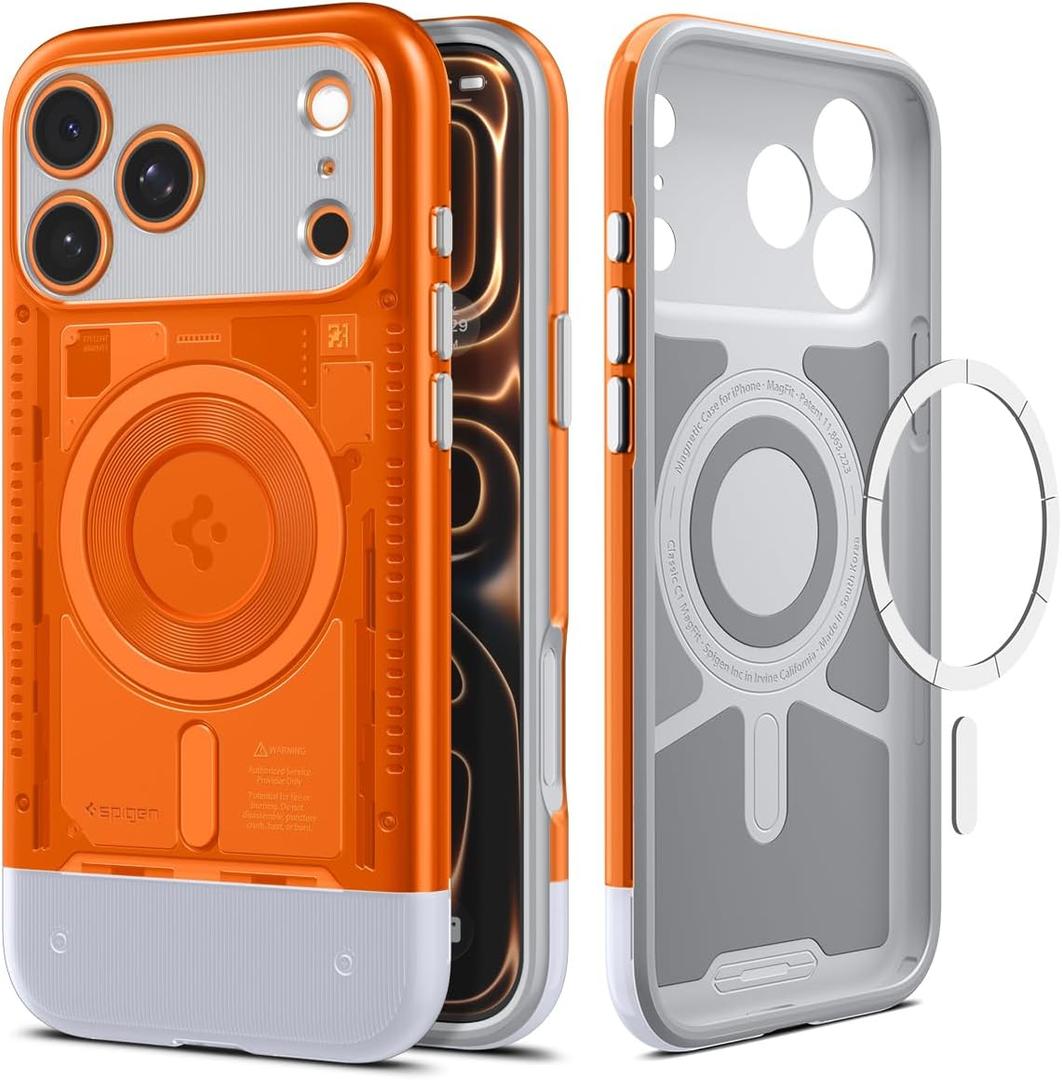 Spigen for iPhone 17 Pro Max Case, Classic C1 MagFit [TPU Covered Camera Control] [Compatible with MagSafe] - Tangerine