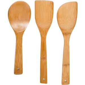 IMUSA USA Cookware Spoon Set 3-Piece, Bamboo (Tan)