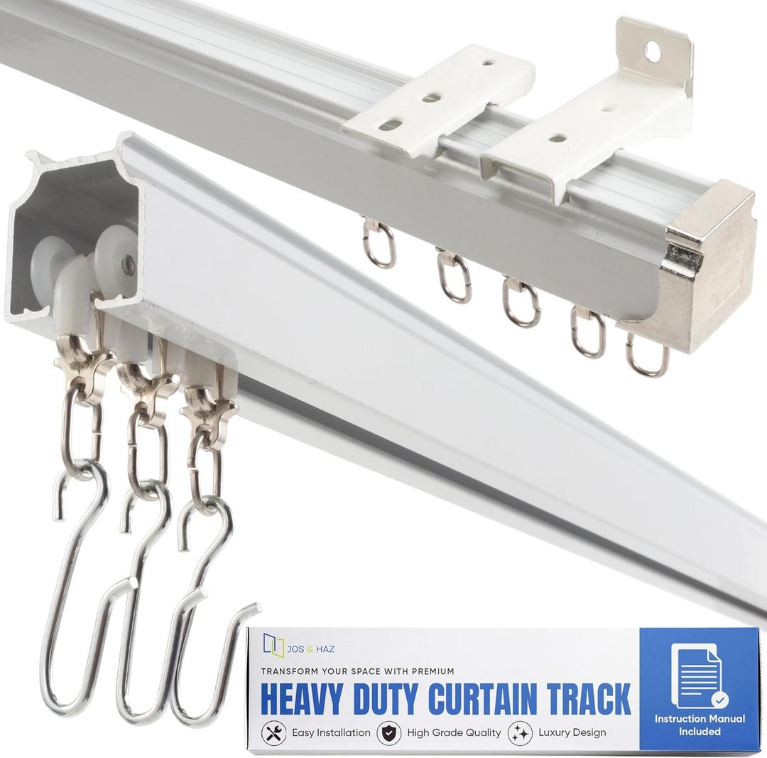 Jos & Haz Ceiling Curtain Track Set 3ft-6.6ft / 2 Meter Premium Heavy Duty Curtain Track, Ceiling Mount and Wall Mount for Room Divider, Living Room, Bedroom, Office