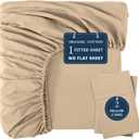 LANE LINEN Fitted Sheet Full Size, 100% Organic Cotton, 3Pc Set (1 Fitted Sheet, 2 Pillowcases), Percale Weave, Full Bed Fitted Sheets, Ultra Soft, Fits Mattress Upto 15" Deep - Linen (No Flat Sheet)
