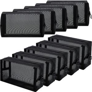 10Frienda 10 Pieces Mesh Makeup Bag Portable Mesh Cosmetic Bag Black Zipper Pouch Breathable Travel Toiletry Bag for Home Offices Travel Accessories Organizer