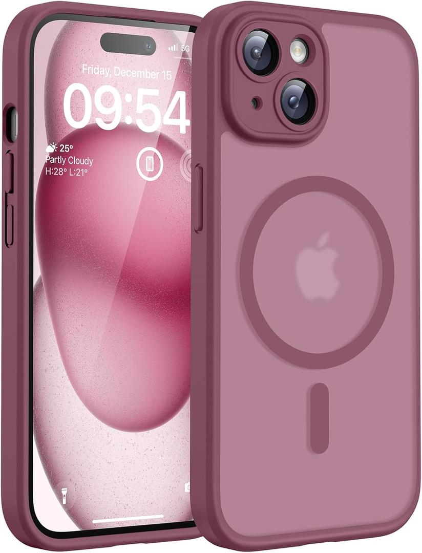 TOCOL for Phone 15 Case, Compatible with Magsafe Charger, Full Camera Protection, Drop Protection, Translucent Matte Phone Case for iPhone 15 6.1 inch (Plum)