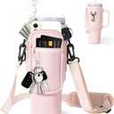 dabria Water Bottle Carrier Bag with Phone Pocket for Stanley 40 oz Tumbler Neoprene Water Bottle Holder Pouch with Adjustable Strap Bollus with Straw Cover for Stanley Cup Accessories (Pink)