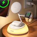 Lamicall 4-in-1 Qi2 Certified Wireless Charging Station for Magsafe, [LED Night Light] 15W Fast Magnetic Charger Stand Gifts, Compatible for iPhone 17 16 15 14 13 Series, Watch, Air pods, 30W Adapter
