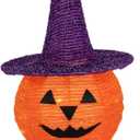 Northlight Pop Up Lighted Tinsel Stacked Jack-O-Lanterns Halloween Decoration, 30", Orange