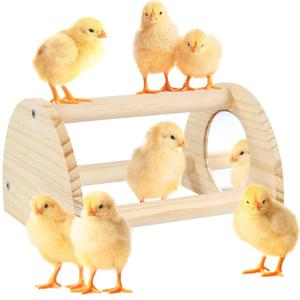 3 x Pine Chicken Perch with Mirror, Strong Chick Jungle Gym Roosting Bar, Chicken Toys for Coop and Brooder, Training Perch Toys for Large Bird, Parrot, Macaw, Hens (Small)