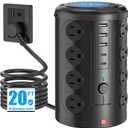 Power Strip Tower Surge Protector with 16 Outlets and 5 USB Ports (2 USB-C), 20FT Extension Cord with Multiple Outlets,Heavy Duty Charging Station,Home Office Dorm Room Essentials.No Wireless Charging