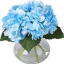 Artificial Hydrangea Flowers with Glass Vase & Fake Water - Faux Hydrangea for Home Table, Wedding Party, Office Decor | Realistic Fake Hydrangeas, Silk Flowers for Vase Arrangement(Hydrangea, blue)