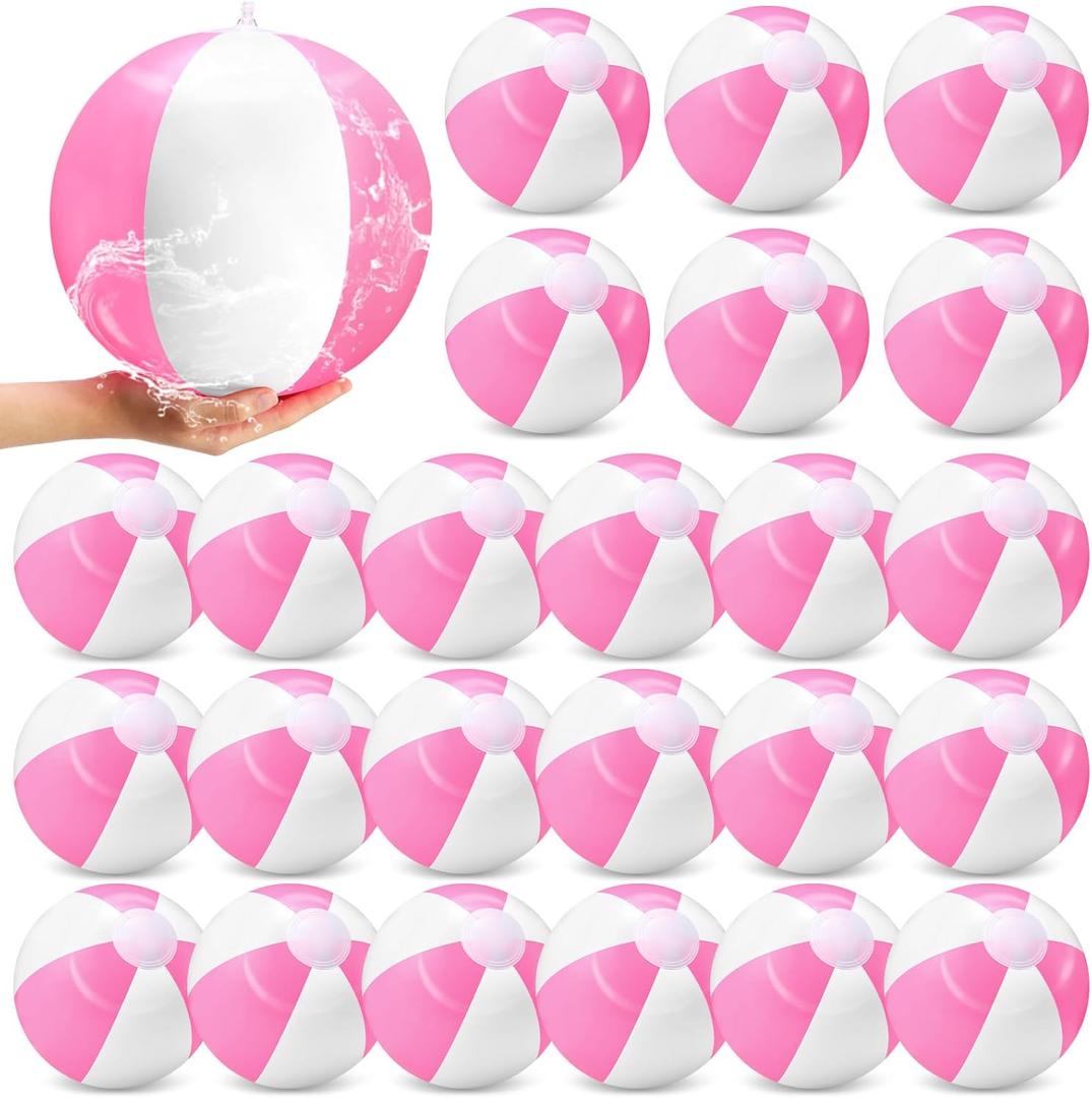 24 Pieces Pink and White Inflatable Beach Ball Round Pool PVC Balls Bulk Pool Party Favors Blow up Game Summer Toys for Swimming Hawaiian Tropical Theme Party Supplies (16 Inch)
