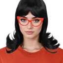 Short Black Flip Bob Wigs Halloween Costume Cosplay Wig for Women with Red Glasses Frame